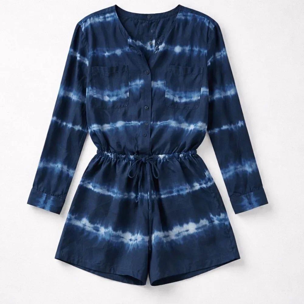 Charlie Jade blue tie dye long sleeve silk romper size xs